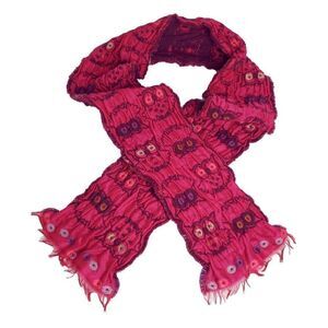 Owl Bird Scarf Rectangle Sparkle Thread Wool Blend Pink Purple Guillaume De Mons